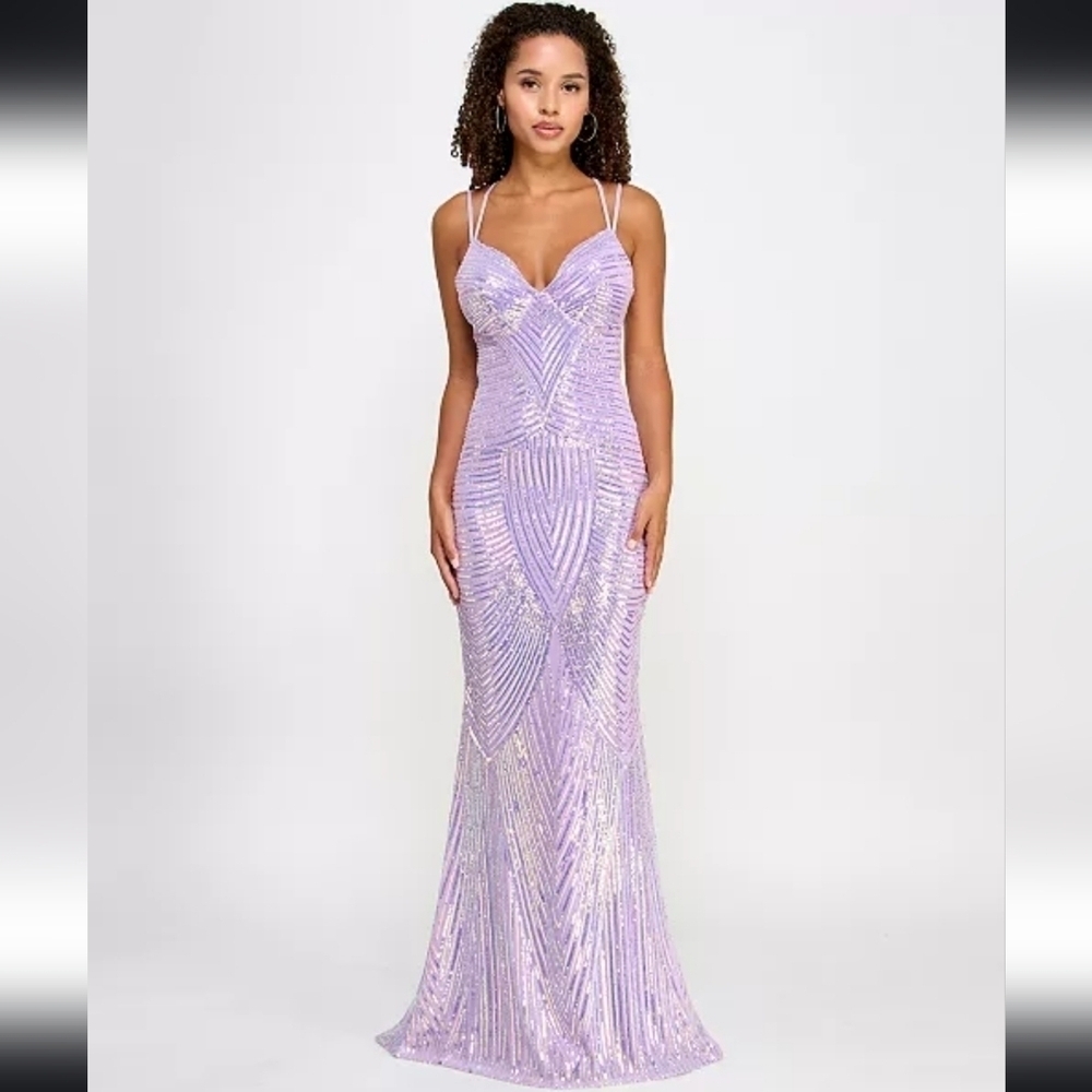 NWOT B. Darlin Juniors Iridescent Sequin Gown in Lilac Purple Size 11/12